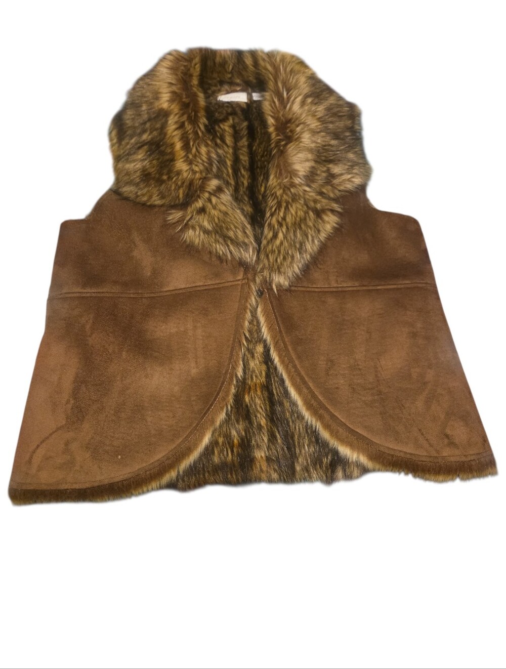 Chico's Brown Faux Fur Trim Vest